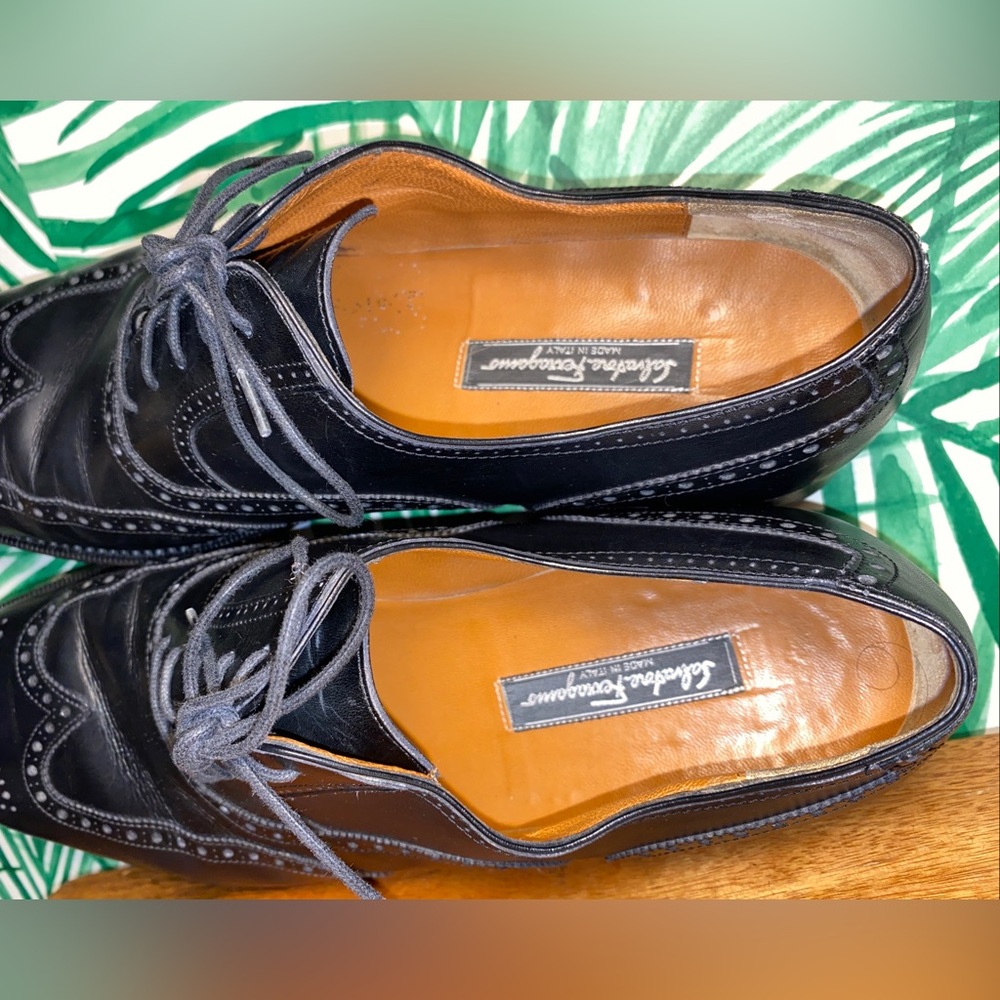Salvatore Ferragamo Tramezza Black Leather Wingtip Oxfords Men’s 12 D - Picture 11 of 13
